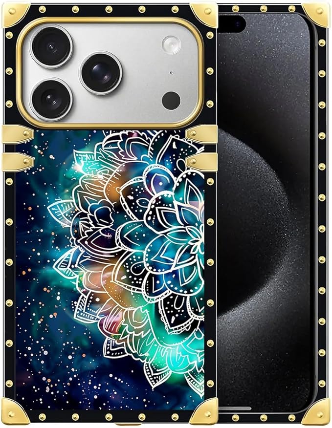 for iPhone 17 Pro Max Case Luxury Golden Decoration for Girl Women Soft TPU Shockproof Protective Hard PC Back for iPhone 17 Pro Max Crazy Pattern Starry Sky Colourful Mandala