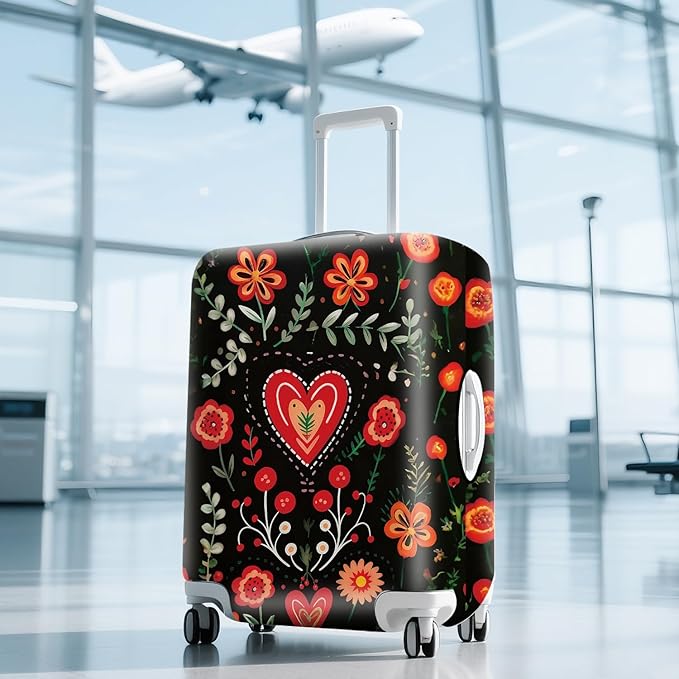 ANNA QUEEN Flowers Floral Travel Luggage Cover -Spring Stretchable Airplane Suitcase Protector Sleeve,Universal Washable Fit for 20-22 Inch Checked Baggage,Water Resistant Durable Luggage Protector