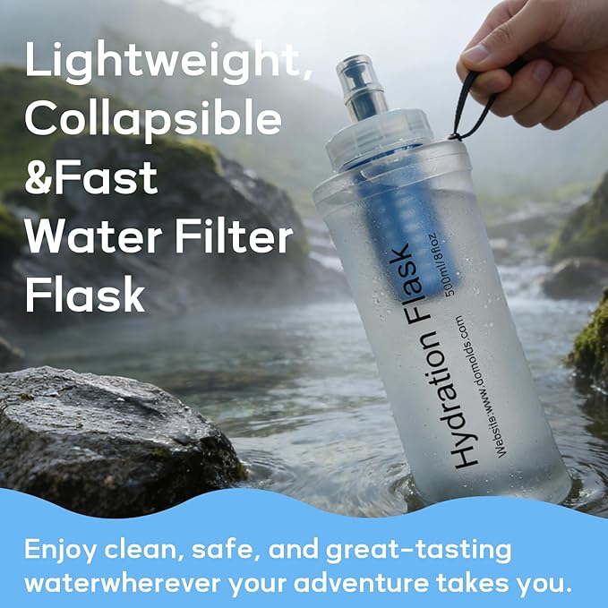 1L Soft Flask Water Bottle, Collapsible Water Bottle with Filter, Perfect for Hiking, Backpacking, and Camping - White