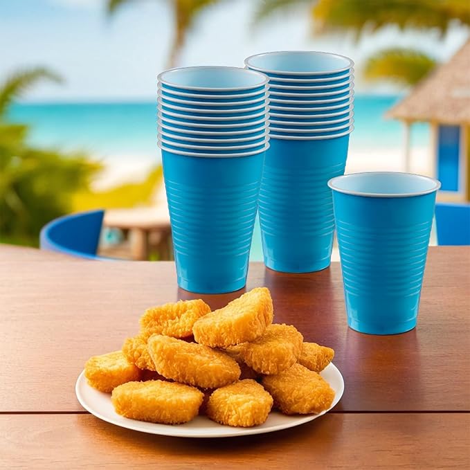 Caribbean Blue Plastic Cups (Pack of 20) - 12 oz. - Versatile Drinkware for Indoor & Outdoor Parties, Weddings, Birthdays, Celebrations & More