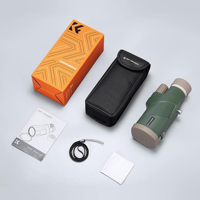 K&F Concept® IP68 10 Meters Waterproof 12X50 Monocular Telescope with Cleaning Cloth, Scope BAK-4 Prism FMC for Stargazing, Birdwatching, Hunting, Camping, Traveling, HD Monocular for Adults