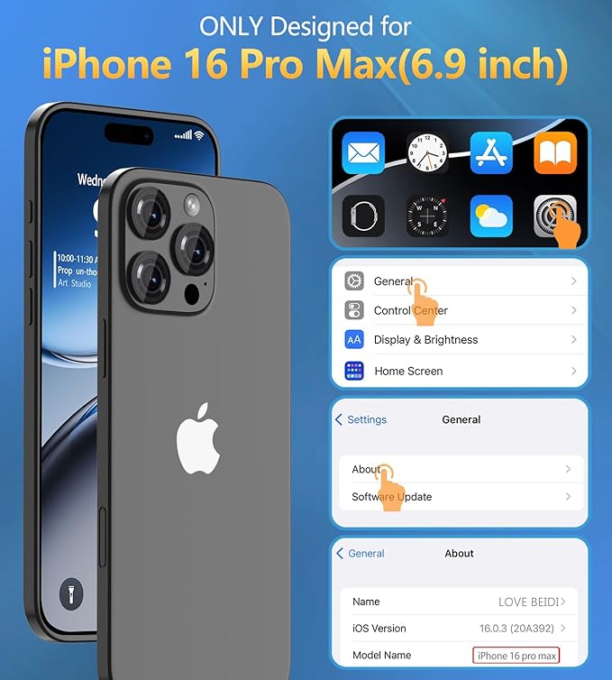 for iPhone 16 Pro Max Case Waterproof | Shockproof Dust Proof Phone Case Cover with Screen Protector for iPhone 16 Promax - Blue