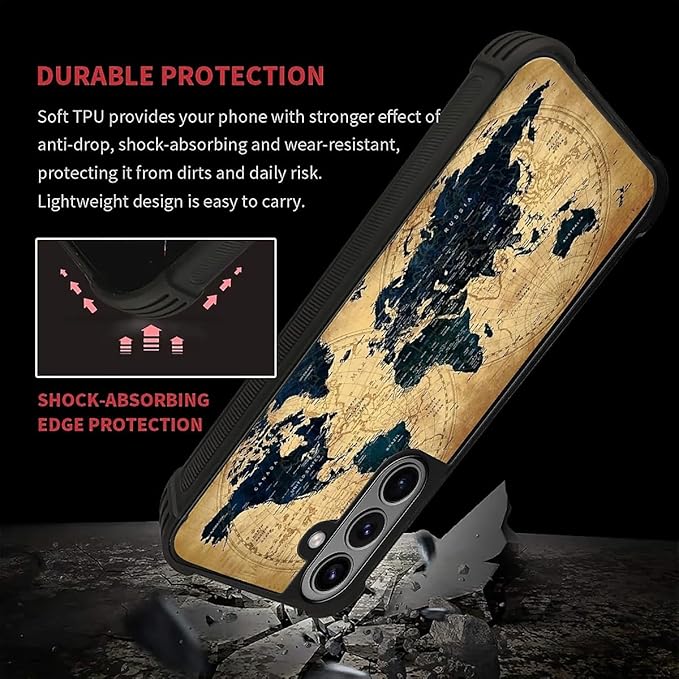 for Samsung Galaxy S26 Case,Graphic Design for Girl Boy Soft Silicone Hard Acrylic Shock Protection Designed for Samsung Galaxy S26 Brown World Map Pattern