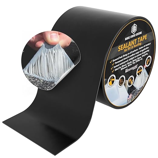 HSS Sealant Tape with MicroSealant - Waterproof Commercial Roofing Tape for Roof and RV Repair - UV- & Weatherproof - Black - 4 inch x 50 feet