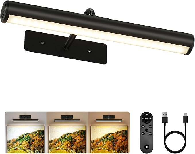 EZVALO 13-Inch Wireless Picture Light, 4000mAh Rechargeable Battery LED Art Light with Remote, Dimmable 3 Color Temps Painting Light for Living Room, Bedroom, Hallway (Black)