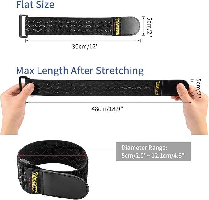 Trilancer Elastic Cinch Straps with Anti-Slip Strips, 12 "x 2"(8 Pack) Heavy Duty Multipurpose Hook and Loop Straps for Extension Cords, Cables, Ropes, Hoses, Bike, Pant Garters