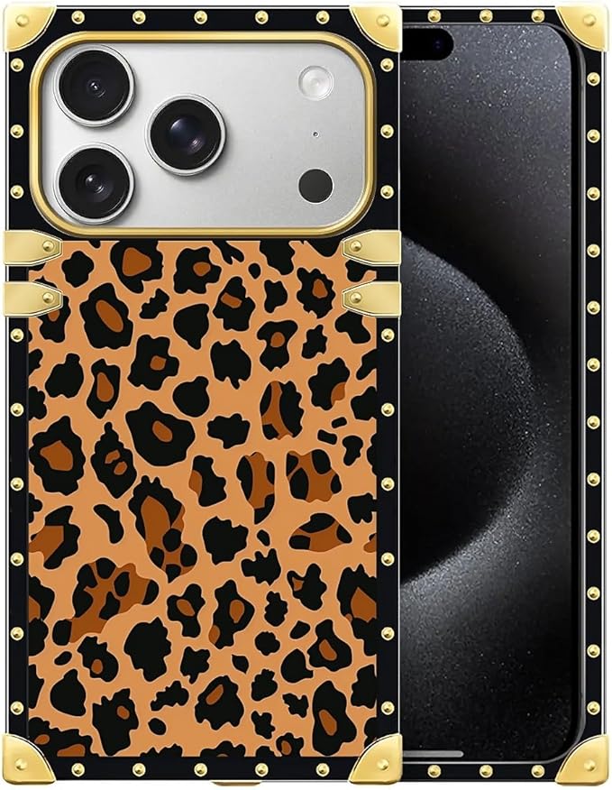 for iPhone 17 Pro Max Case Luxury Golden Decoration for Girl Women Soft TPU Shockproof Protective Hard PC Back for iPhone 17 Pro Max Crazy Pattern Brown Leopard Texture