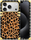 for iPhone 17 Pro Max Case Luxury Golden Decoration for Girl Women Soft TPU Shockproof Protective Hard PC Back for iPhone 17 Pro Max Crazy Pattern Brown Leopard Texture