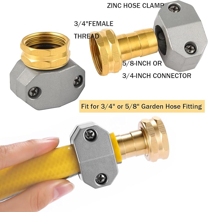 Garden Hose Repair Kits, 2 Pack Brass Water Hose Connector, Fit 3/4" and 5/8" Garden Hose, Female Hose End Repair Fittings Replacement, Hose Mender Kit