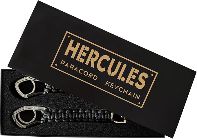 HERCULES Paracord Keychain Set – 2 Pack Lanyard Rope with Aluminum Clip, Durable Paracord Wrist Strap for Outdoor Activities, Black