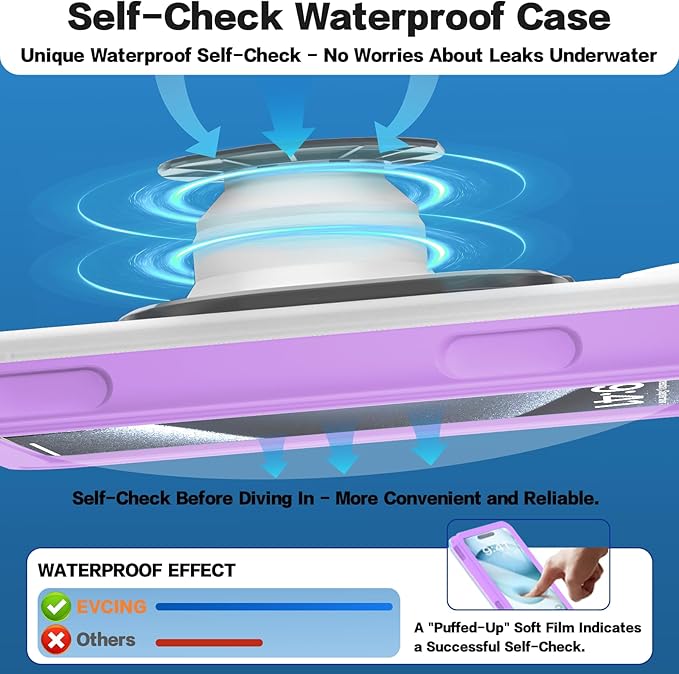 Waterproof Phone Case, Underwater Phone Cases for Snorkeling, IPX8 Diving Case, 360 Full Body Protection for iPhone 16 Pro Max/15/14/Galaxy S24, Up to 6.9 Inch, Beach Cruise Essentials (Purple)