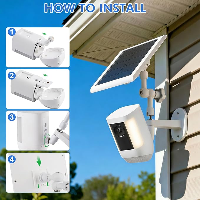 2-in-1 Wall Mount for Ring Solar Panel (2W/4W) & Stick Up Cam Battery, Ring Spotlight Cam Plus/Pro (Battery), Adjustable Angle for Optimal Outdoor Sunlight Exposure, White