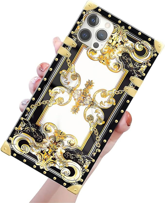 Compatible with iPhone 12 Case, Gold Grain Flowers Luxury Golden Decoration for Girl Women Soft TPU Shockproof Protective Hard PC Back for iPhone 12 Pro