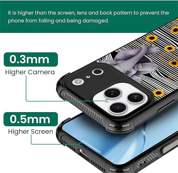 for iPhone 17 Pro Max Case,for MagSafe Graphic Design for Girl Boy Soft Silicone Hard Acrylic Shock Protection for iPhone 17 Pro Max Cute Little Elephant Sunflower White Line Art Pattern