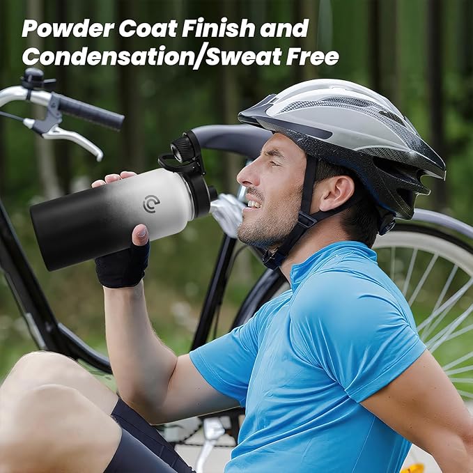 Sports Water Bottle 32oz, Insulated Water Bottle with Handle,Stainless Steel,Simple Modern,Suitable for Travel, School, Boy, Girl(Day & Night)