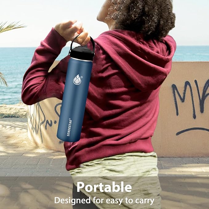 Insulated Water Bottle 24 oz with Straw, Stainless Steel Wide Mouth Water Bottle, Double Wall Vacuum Leak Proof with Straw Lid & Spout Lid for Sports or Office, Keep Cold or Hot Up to 24 Hrs