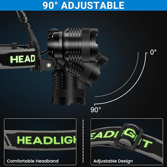 Rechargeable Headlamp 3 Pack, 99,000 Lumens Super Bright Head Lamp with 3 Modes, 90° Adjustable LED Head Light for Forehead, IPX6 Waterproof Headlamps for Adults,Camping,Hiking