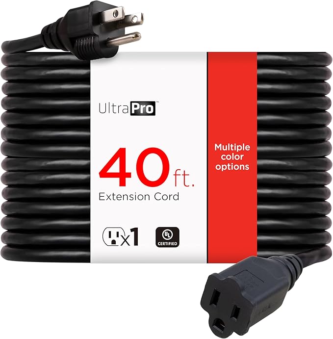 UltraPro Outdoor Extension Cord, 40 Ft, Heavy Duty Extension Cord, ETL Certified 3 Prong 16 AWG 125 VAC Outdoor Multipurpose Long Power Cord, 1 Pack Black, 36826