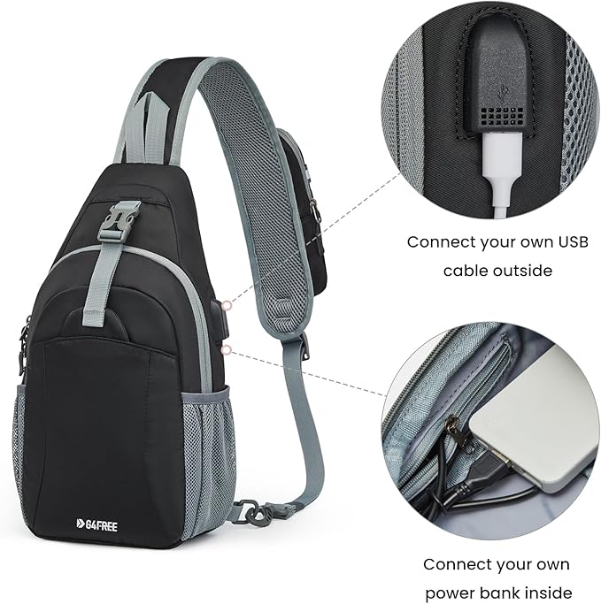 G4Free Sling Bag RFID Crossbody Sling Backpack with USB Charging Port, Travel Hiking Daypack Shoulder Chest Bag for Women Men(Black)