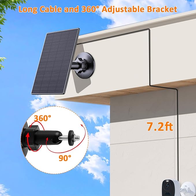 Zivif Solar Panel for Security Camera, 2W USB Solar Panel, Solar Charger Compatible for Rechargeable Battery Security Camera, USB C Solar Outdoor Camera with 360° Adjustable Mount, Black (4 Pack)