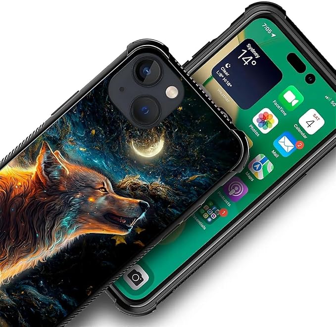 for iPhone 14 Case, Star Cave Hungry Wolf Pattern Graphic Design Girl Boy Soft Silicone Hard Acrylic Shock Protection for iPhone 14
