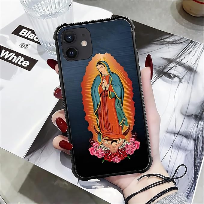 for iPhone 11 Case, Red Virgen Guadalupe Pattern Graphic Design Girl Boy Soft Silicone Hard Acrylic Shock Protection for iPhone 11