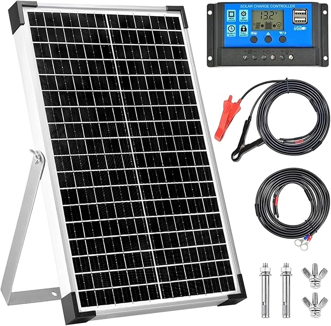 30W 12V/24V Solar Panel Kit, Monocrystalline Solar Battery Trickle Charger Maintainer +10A PWM Charge Controller + Adjustable Mount Bracket for Car, RV, Boat, Motorcycle, Off-Grid System