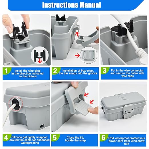 Hrensaw Small Weatherproof Electrical Connection Box(Inner 5.5 x 3 x 2.2inch),Outdoor Electrical Box,Waterproof Extension Cord Covers for Plug, Extension Cables, Holiday Lights,Grey