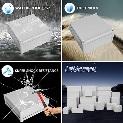 LeMotech Waterproof Dustproof IP67 Junction Box DIY Case Enclosure Gray 11 x 11 x 5.1 inch (280 x 280 x 130 mm)