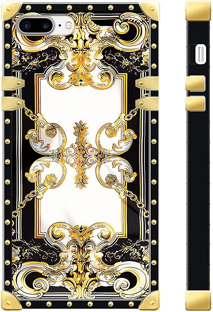 Compatible with iPhone 8 7 SE Case, Gold Grain Flowers Luxury Golden Decoration for Girl Women Soft TPU Shockproof Protective Hard PC Back for iPhone 8 7 SE