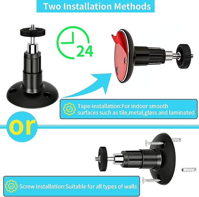 2 Pack Adjustable Security Wall Mount for Ring Stick Up Cam & Ring Outdoor Cam Plus, Indoor Outdoor Mount Bracket for Arlo HD/2/3/4, Ceiling Mount Kit, VHB Adhesive or Screw, No Drill