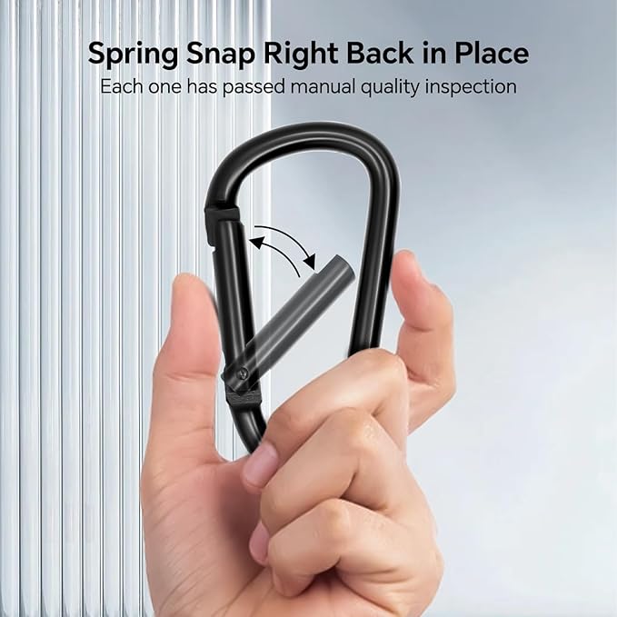Black Carabiner Clip, Includes Mini 2 Inch Carbineers, Small 2.3" D Ring Clip, Large 3 Inch Carabiner Heavy Duty, Aluminum Caribiner Keychain Hook for Backpack Hiking Camping