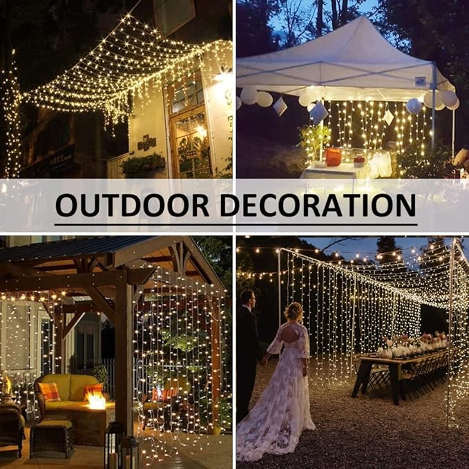 Solhice LED Curtain Lights Outdoor 12ft x10ft, 360 LED Plug in Hanging String Lights Indoor Bedroom, Twinkle Light Backdrop for Outside Wedding Decor, Warm White (Not Connectable)