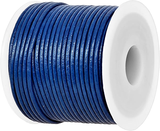 GENIQUE Real/Genuine Round Leather String Cord for Necklace, Bracelets, Jewelry, Kumihimo Braiding, DIY Projects (20 Metres) (1.5mm, Blue)