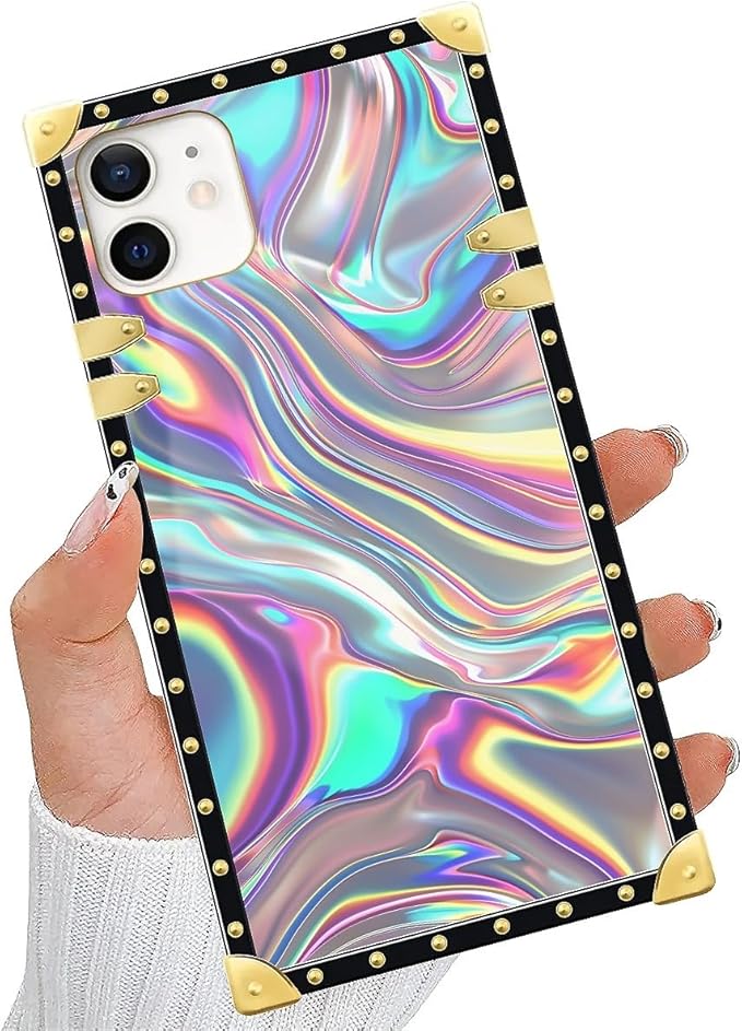 Compatible with iPhone 11 Case, Holographic Abstract Iridescent Textures Luxury Golden Decoration for Girl Women Soft TPU Shockproof Protective Hard PC Back for iPhone 11