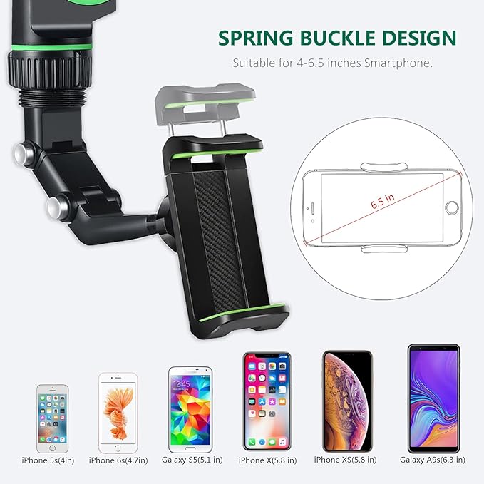 PKYAA Rearview Mirror Phone Mount Holder for Car, 360° Rotating , Multifunctional Mount Phone and GPS Holder Universal Car Phone Holder for All Smartphones