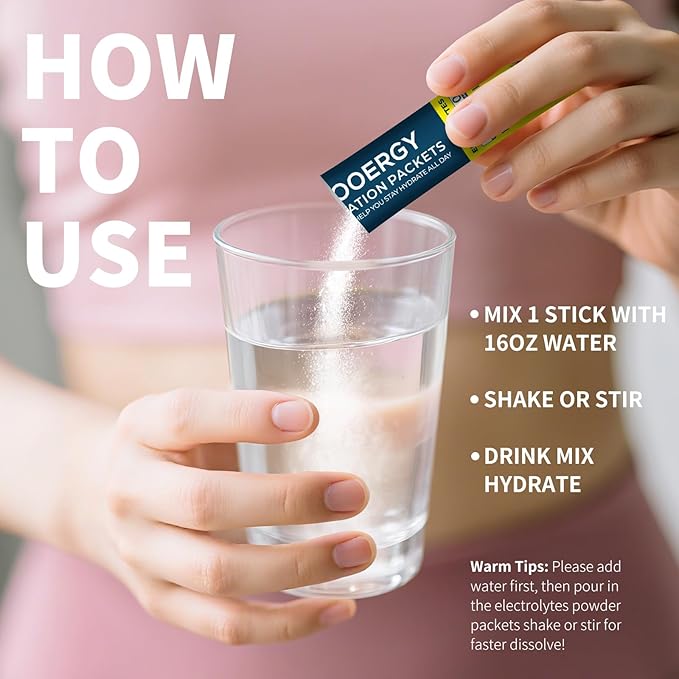 Electrolytes Powder Packets Sugar Free Hydration Packets, Liquid Daily IV Electrolyte Drink Mixex for Rehydration with Electrolytes, Vitamins, 0 Calorie, Lemon Strawberry Flavor, 20 Sticks
