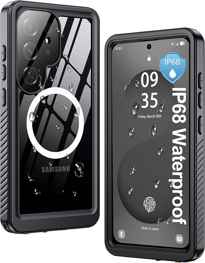 ANTSHARE IP68 Waterproof Case for Samsung Galaxy S25 Ultra [2025] - MagSafe Compatible, Built-in Screen/Lens Protector - Shockproof Full Body Protection for Swimming/Outdoor, Black/Clear