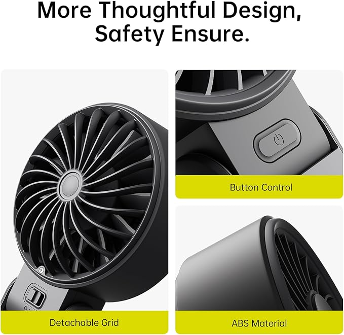 JISULIFE Handheld Fan Life7 – Ultimate Flexibility: Wide & Strong Airflow, 19.5H Max Cooling, 5000mAh Rechargeable, 5-Speed, LED Display, 3 IN 1 Portable Fan for Travel, Concerts, Sports Events(Black)