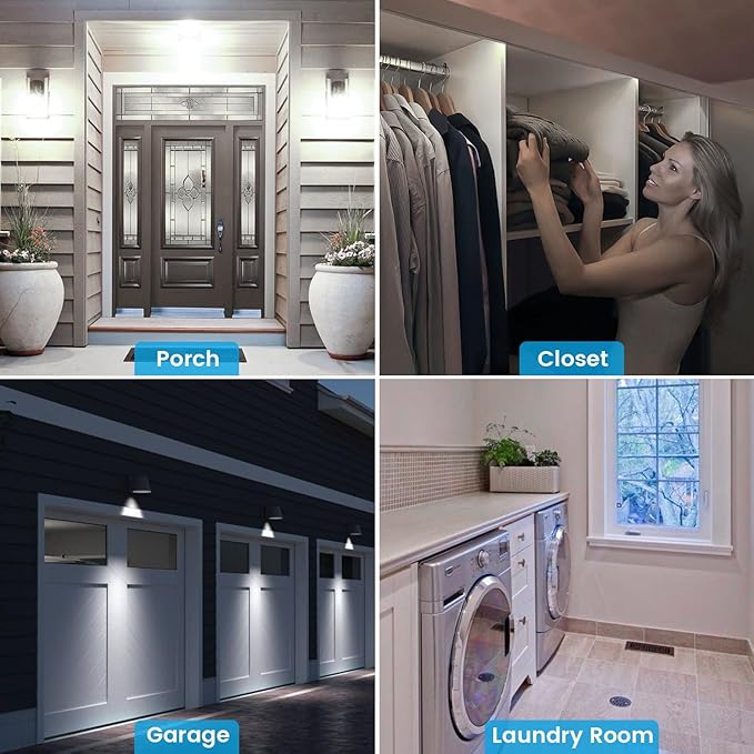 Motion Sensor Light Bulbs, 13W(100W Equivalent) Movement Activated Dusk to Dawn Sensor LED Bulb, A19 E26 5000K Cool White Security Bulbs Outdoor Indoor, for Porch Garage Basement Hallway 4 Pack