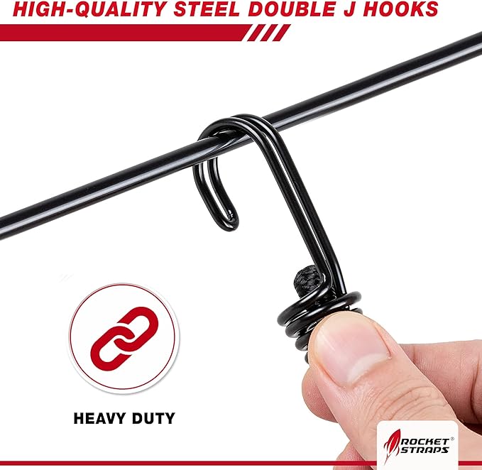 Ultimate Outdoor Bungee Cord Assortment - Heavy Duty Set of 12 Bungee Cords Double-J Hooks - Elastic Straps for Camping, Securing, and DIY and Multipurpose… (48")