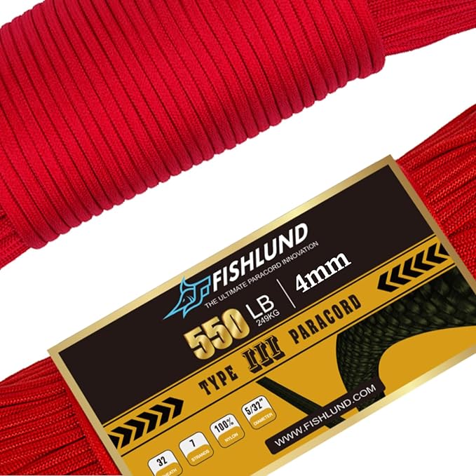 Paracord 550 lb, 7 Strand Paracord Rope 50ft 4mm, Nylon Parachute Cord for Camping, Imperial Red
