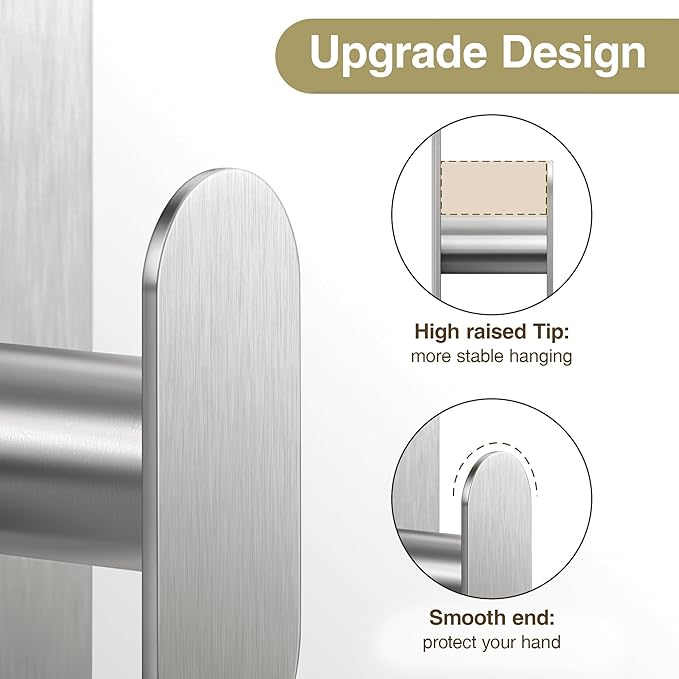 pickpiff Adhesive Towel Hooks for Bathroom: 20LB Extra Strong Wall Hanger for Shower Kitchen RV Dorm Apartment, Silver 8 Pack