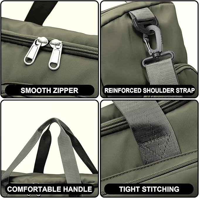 Suruid Gym Bag for Women Men, Travel Duffle Bag Large Capacity Carry On Weekender Bag With Shoe Compartment Gym Tote Dry Wet Separation Duffel Bag with Makeup Bag, Olive Green
