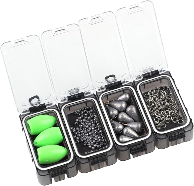 Tackle Box Organizer - 4PC Small Boxes with Magnetic & Waterproof Tackle Trays, Luminous Tackle Storage System, Portable Customizable Compartments for Fishing Gear Organization On-the-Go (Anglers)