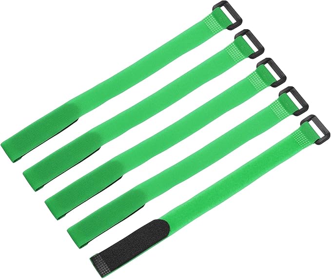 MECCANIXITY 5Pcs Reusable Battery Tie Down Straps,0.8x12" Green Nylon Multipurpose Battery Hold Down Adjustable Cinch Strap Hook Loop Fastening Tie for Quadcopters FPV RC Drone Boat Car
