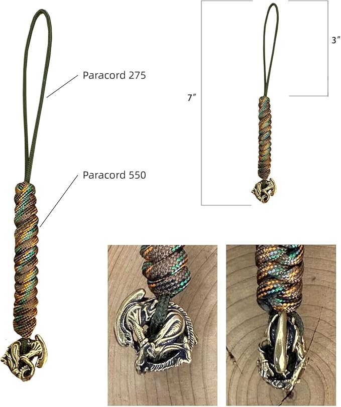 Handmade Lanyards with Brass Beads – Paracord 550 Survival Gear Leash for knives, Outdoor, and EDC Tools