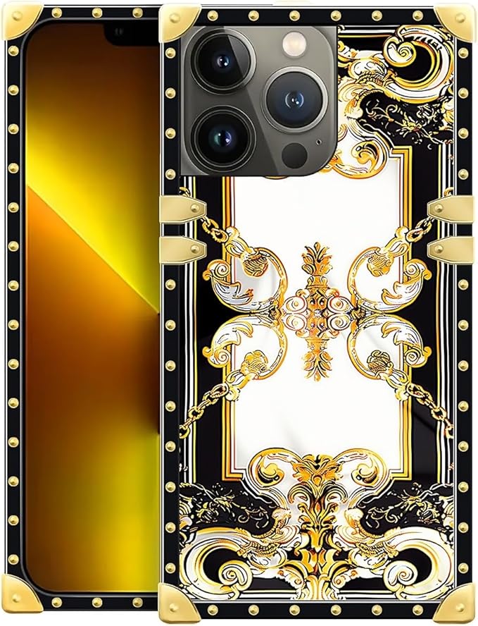 Compatible with iPhone 13 Pro Max Case, Gold Grain Flowers Luxury Golden Decoration for Girl Women Soft TPU Shockproof Protective Hard PC Back for iPhone 13 Pro Max