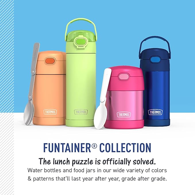 THERMOS FUNTAINER 16 Ounce Stainless Steel Vacuum Insulated Bottle with Wide Spout Lid, Lightning Bolt Girl