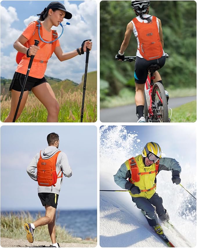 Hydration Backpack with 2L Water Bladder, Hiking Water Backpack for Men Women with Phone Pocket and Helmet Holder